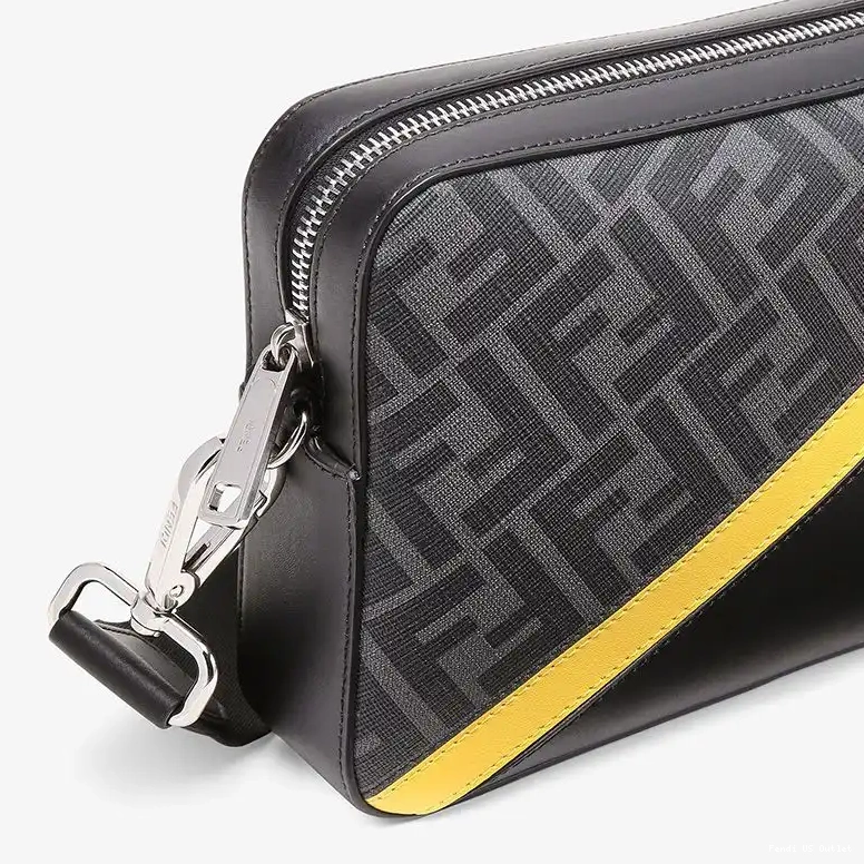 Cheap FF Yellow Compact Black Motif Case In Fabric Camera Fendi 0409 HOT SALE